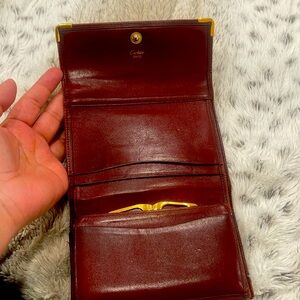 Cartier Paris MUST DE CARTIER Coin Wallet Purse Leather With Box And Cloth Red